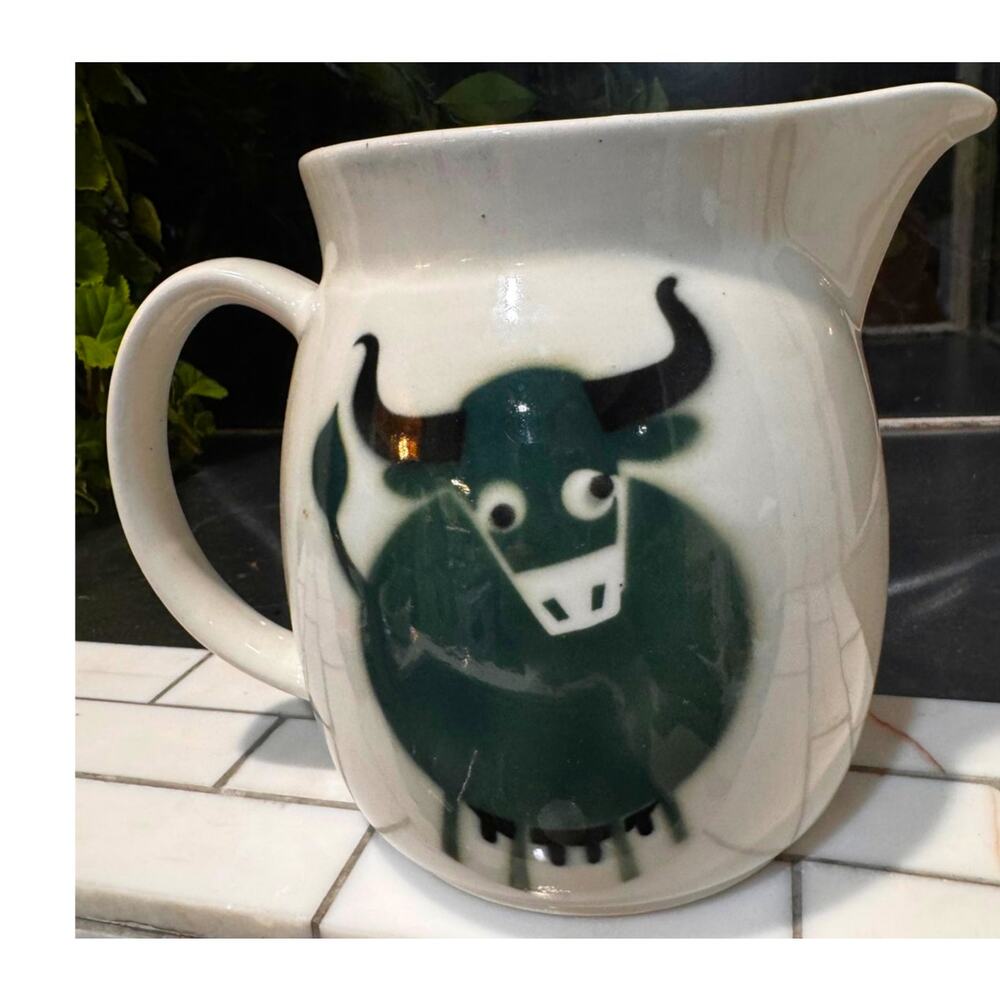1950s Arabia Finland Large Heluna - Green Bull Pitcher - Kaj Franck